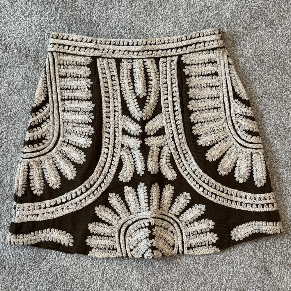 Anthropologie Embroidered Mini Skirt Size XS